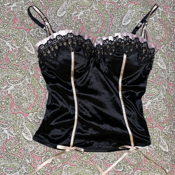 Victoria's Secret Other - Vintage Victorias Secret pushup bustier w/removable straps, pink & black, sz.36B